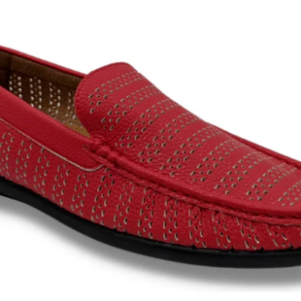 Montique Men's Red Weave Pattern Fashion Loafers S22